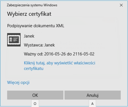 wybor certyfikatu aes ais import